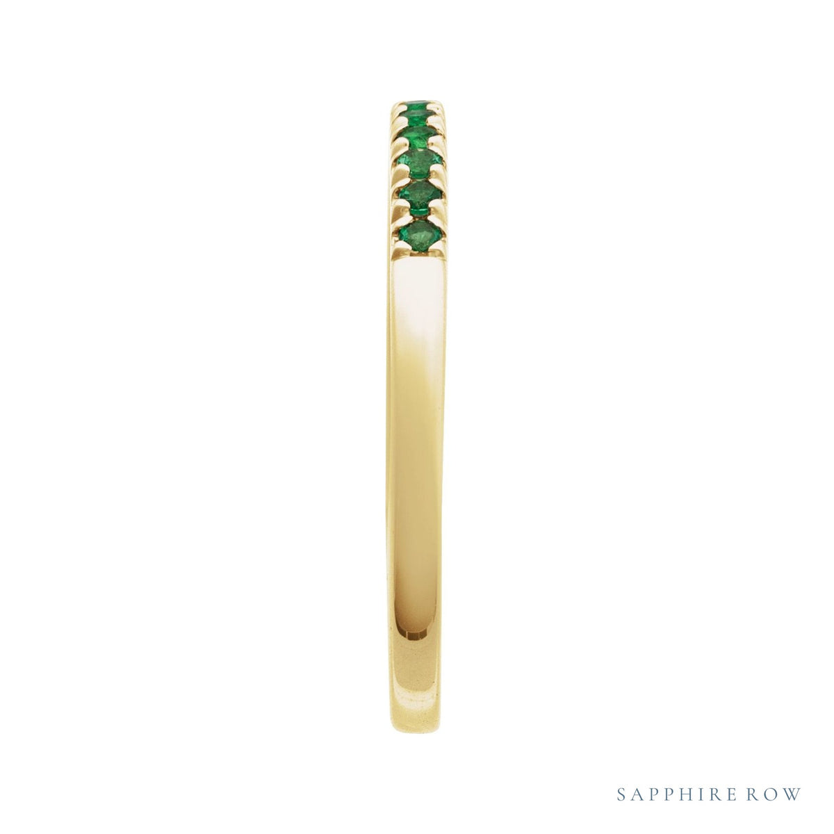 Sapphire Row Natural Birthstone Stacking Ring - Emerald, 14K Yellow Gold (view 3)