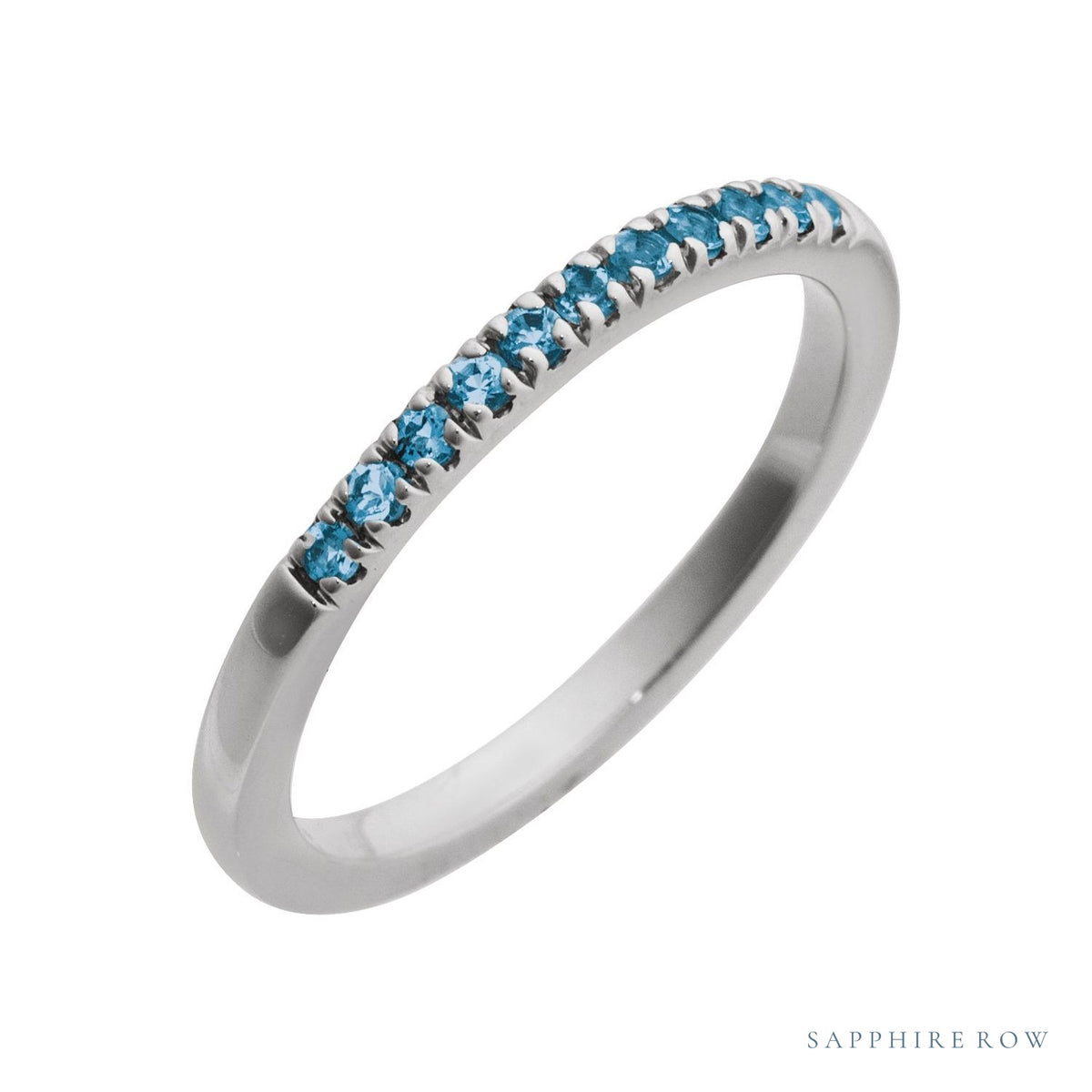Sapphire Row Natural Birthstone Stacking Ring - London Blue Topaz, 14K White Gold