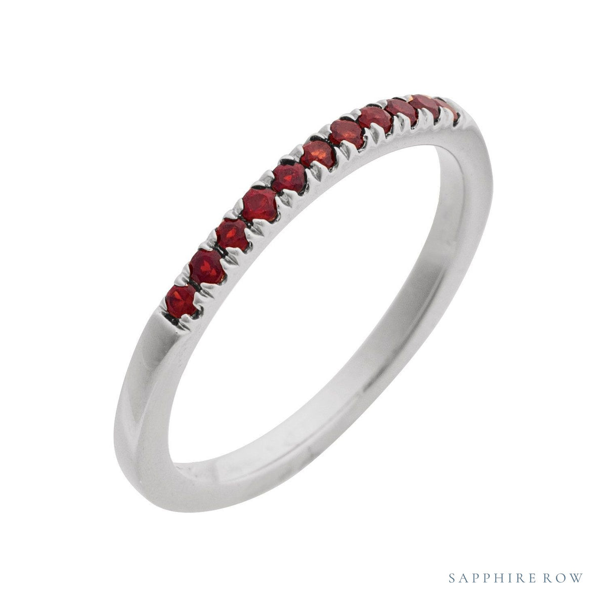 Sapphire Row Natural Birthstone Stacking Ring - Mozambique Garnet, 10K White Gold
