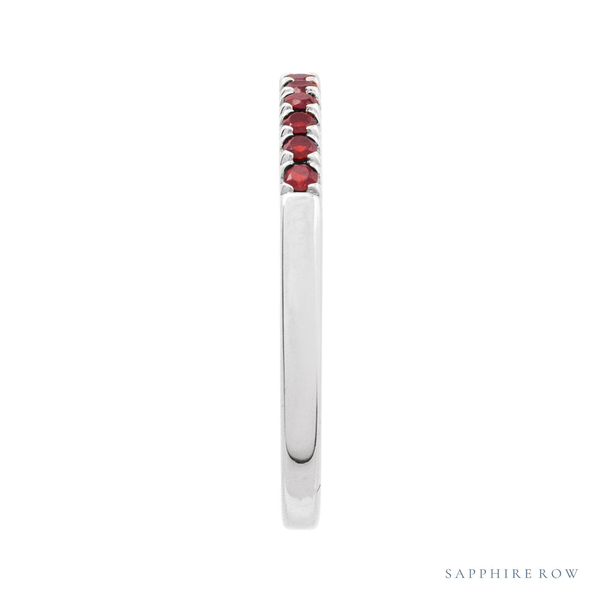 Sapphire Row Natural Birthstone Stacking Ring - Mozambique Garnet, 10K White Gold (view 3)