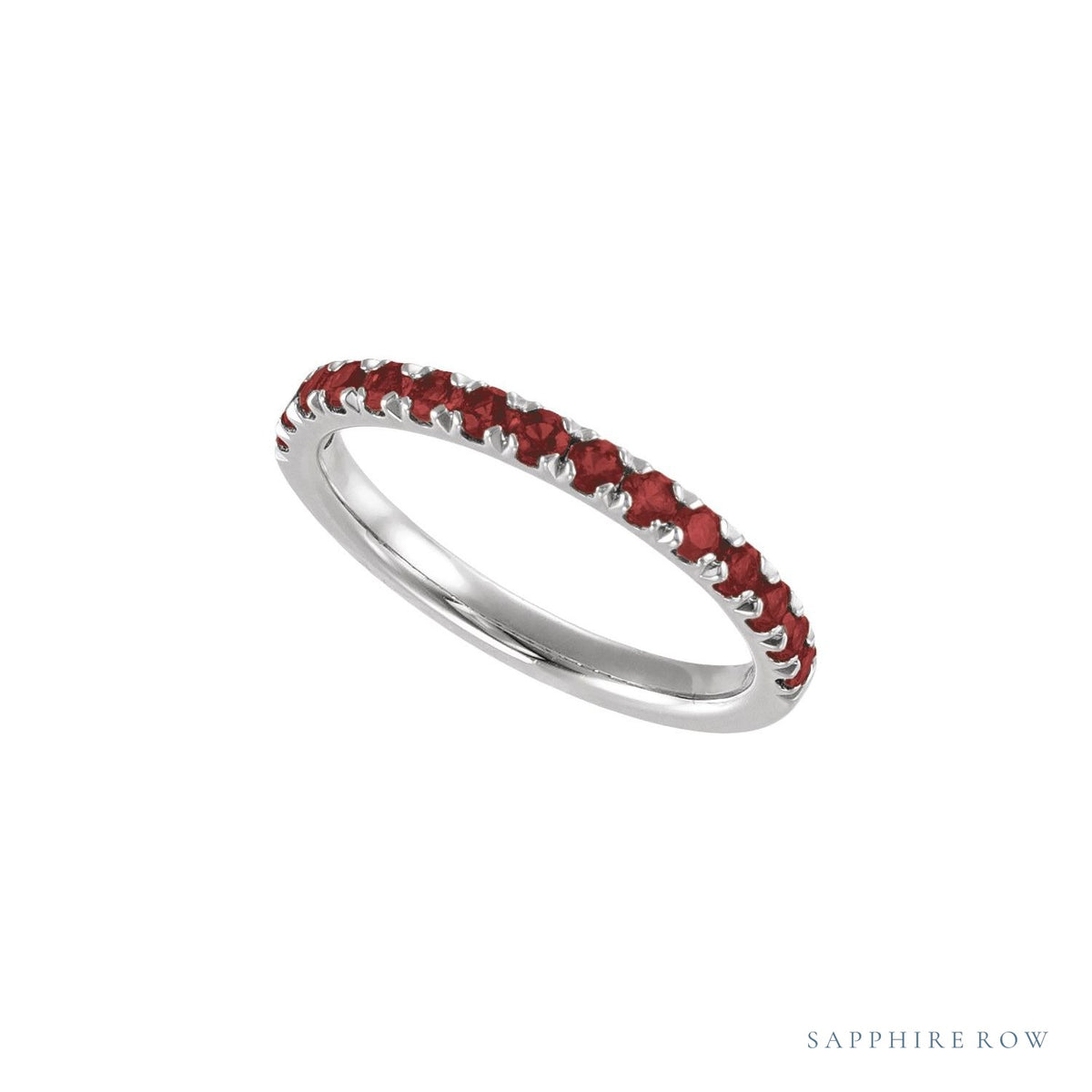 Sapphire Row Natural Birthstone Stacking Ring - Mozambique Garnet, 14K White Gold (view 3)