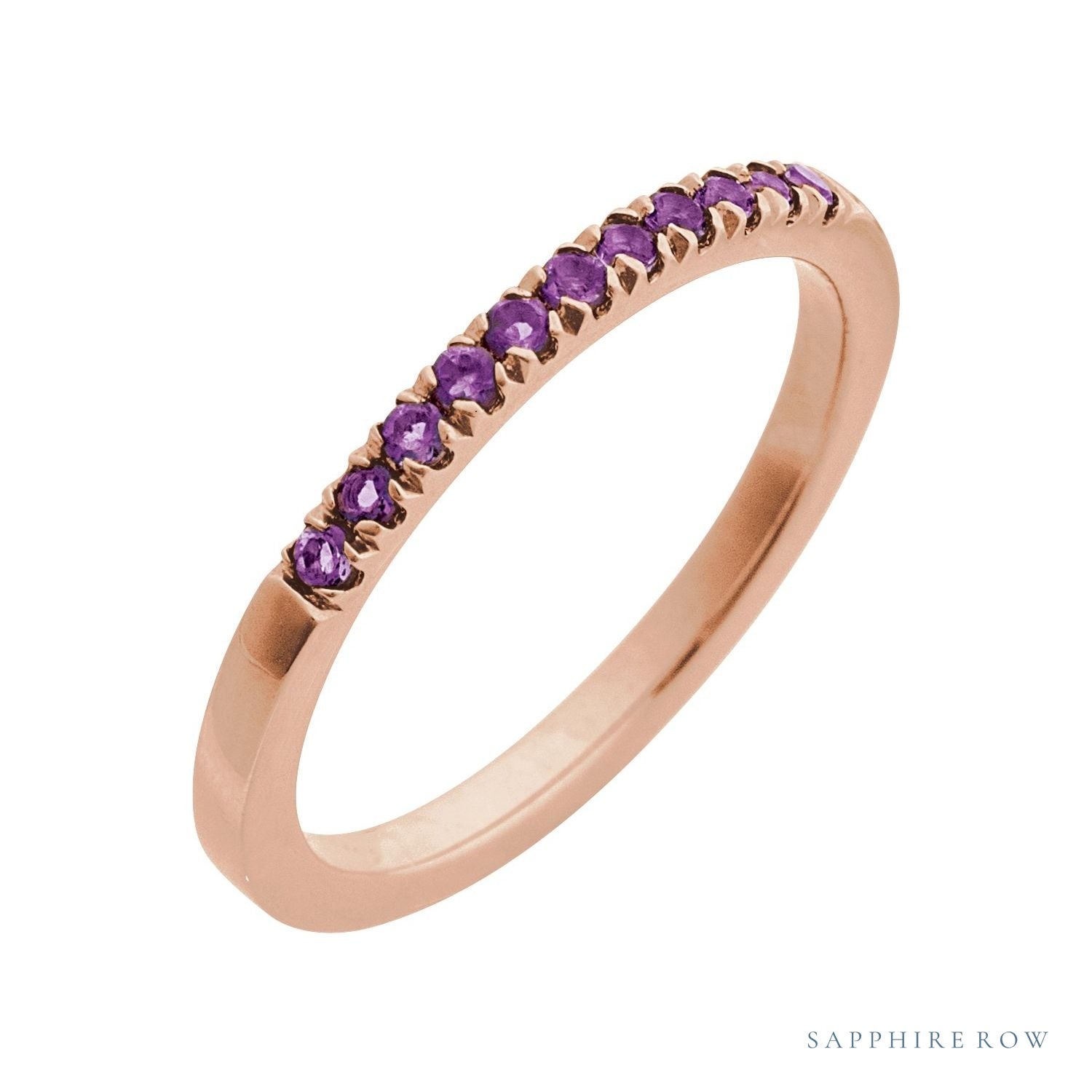 Sapphire Row Natural Birthstone Stacking Ring - Amethyst, 14K Rose Gold