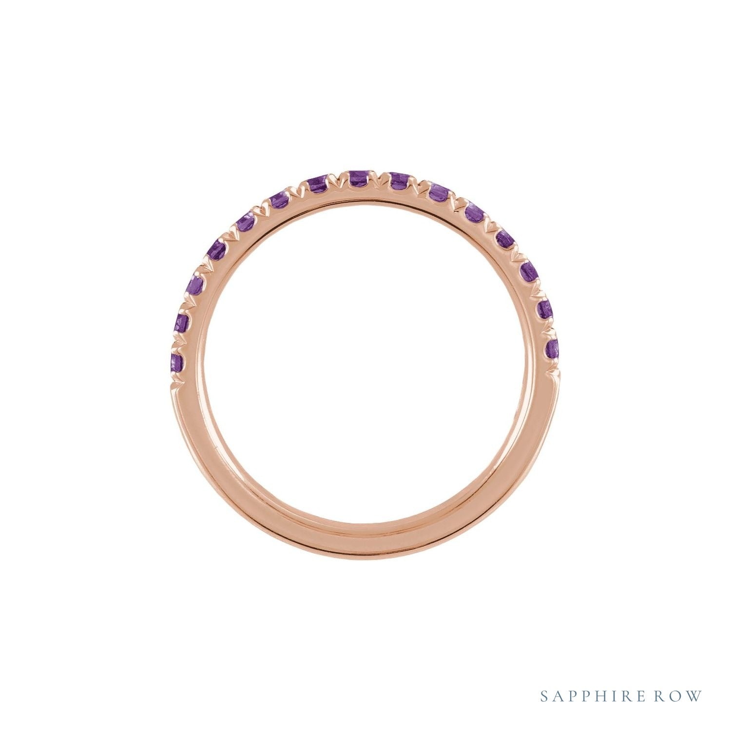 Sapphire Row Natural Birthstone Stacking Ring - Amethyst, 14K Rose Gold (view 2)