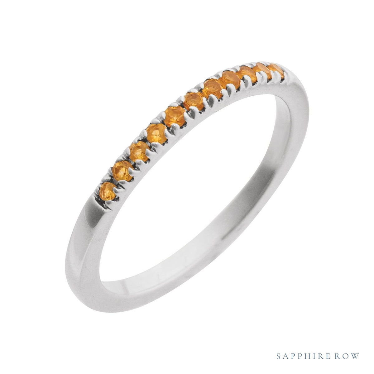 Sapphire Row Natural Birthstone Stacking Ring - Citrine, 10K White Gold