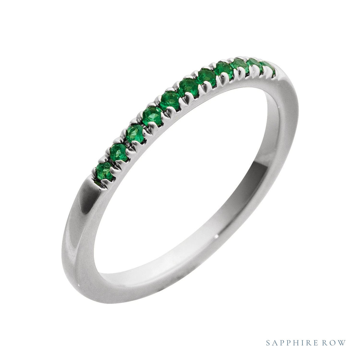Sapphire Row Natural Birthstone Stacking Ring - Emerald, 10K White Gold