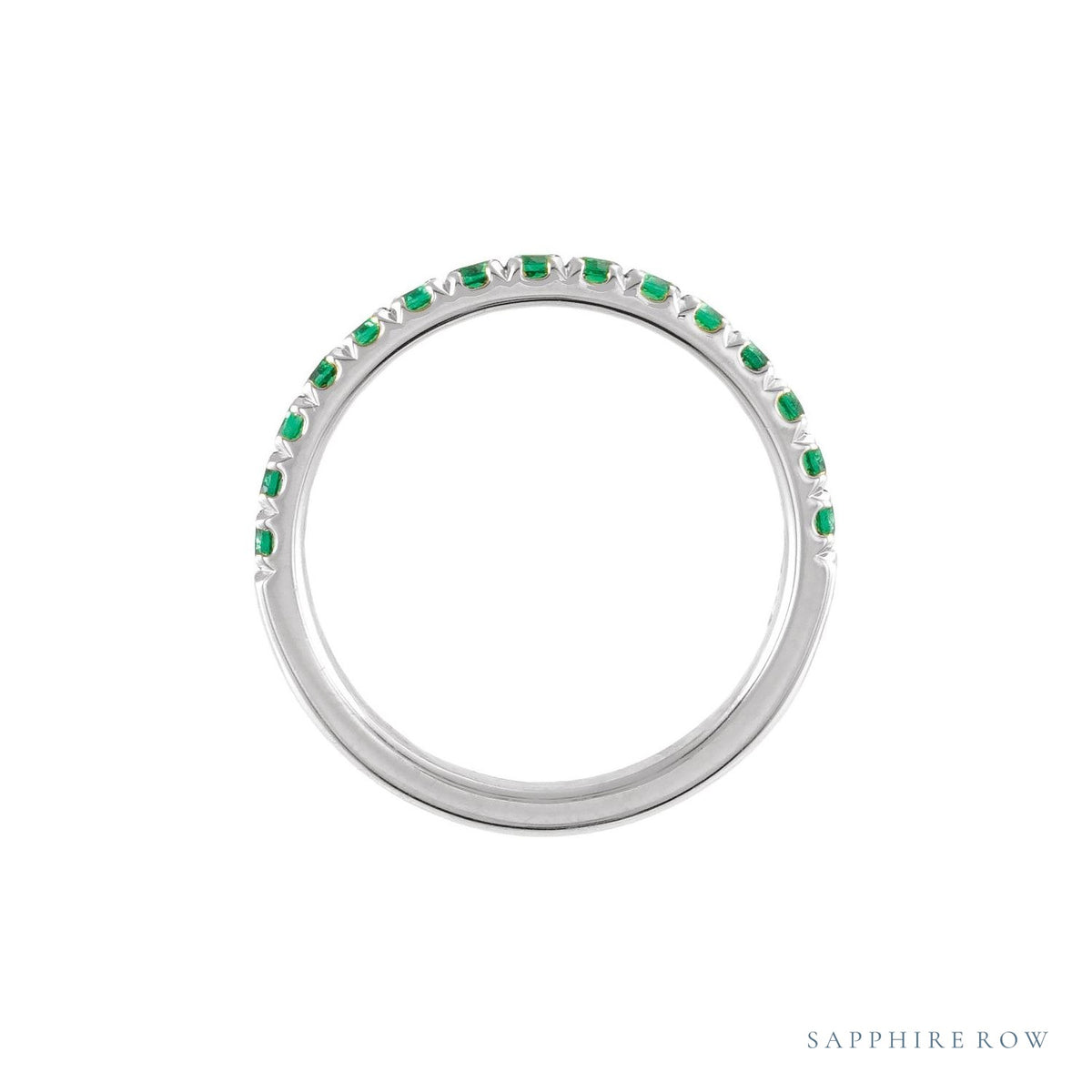 Sapphire Row Natural Birthstone Stacking Ring - Emerald, 14K White Gold (view 2)