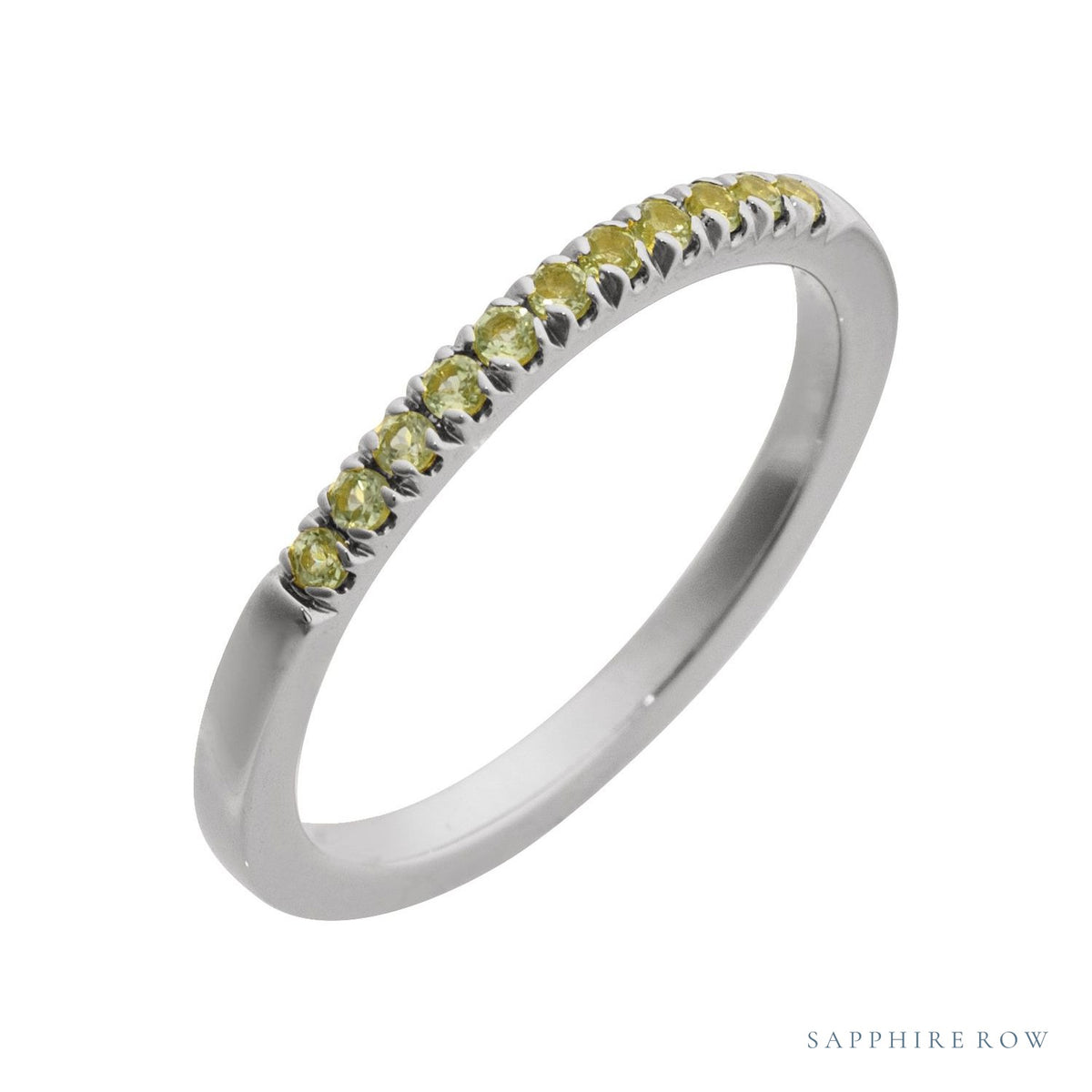 Sapphire Row Natural Birthstone Stacking Ring - Peridot, 10K White Gold