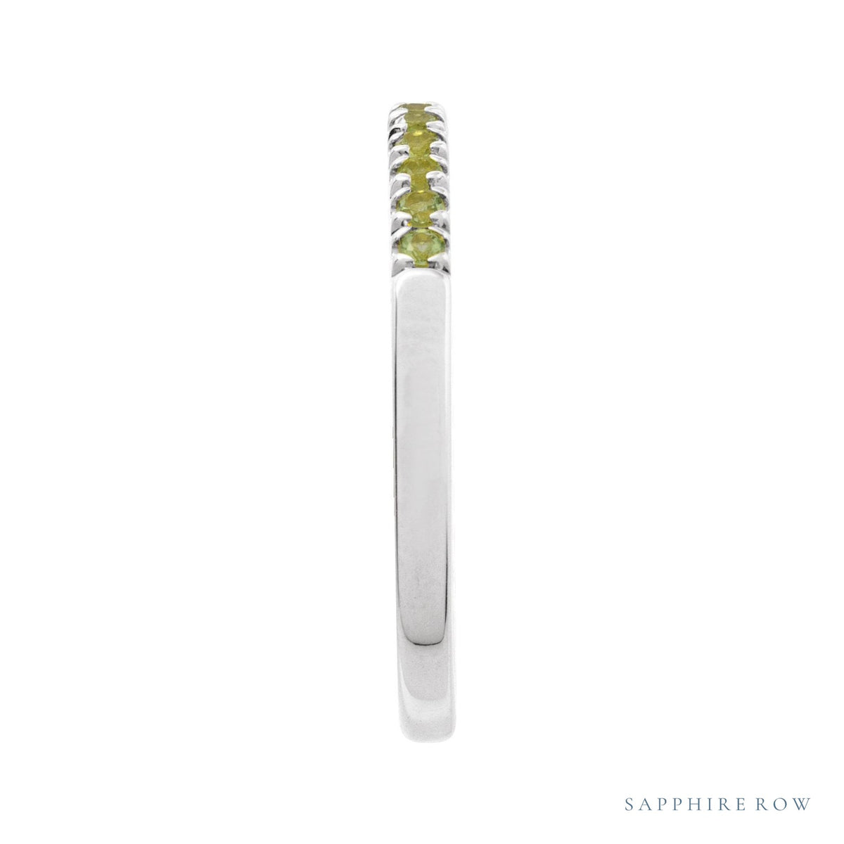 Sapphire Row Natural Birthstone Stacking Ring - Peridot, 14K White Gold (view 3)