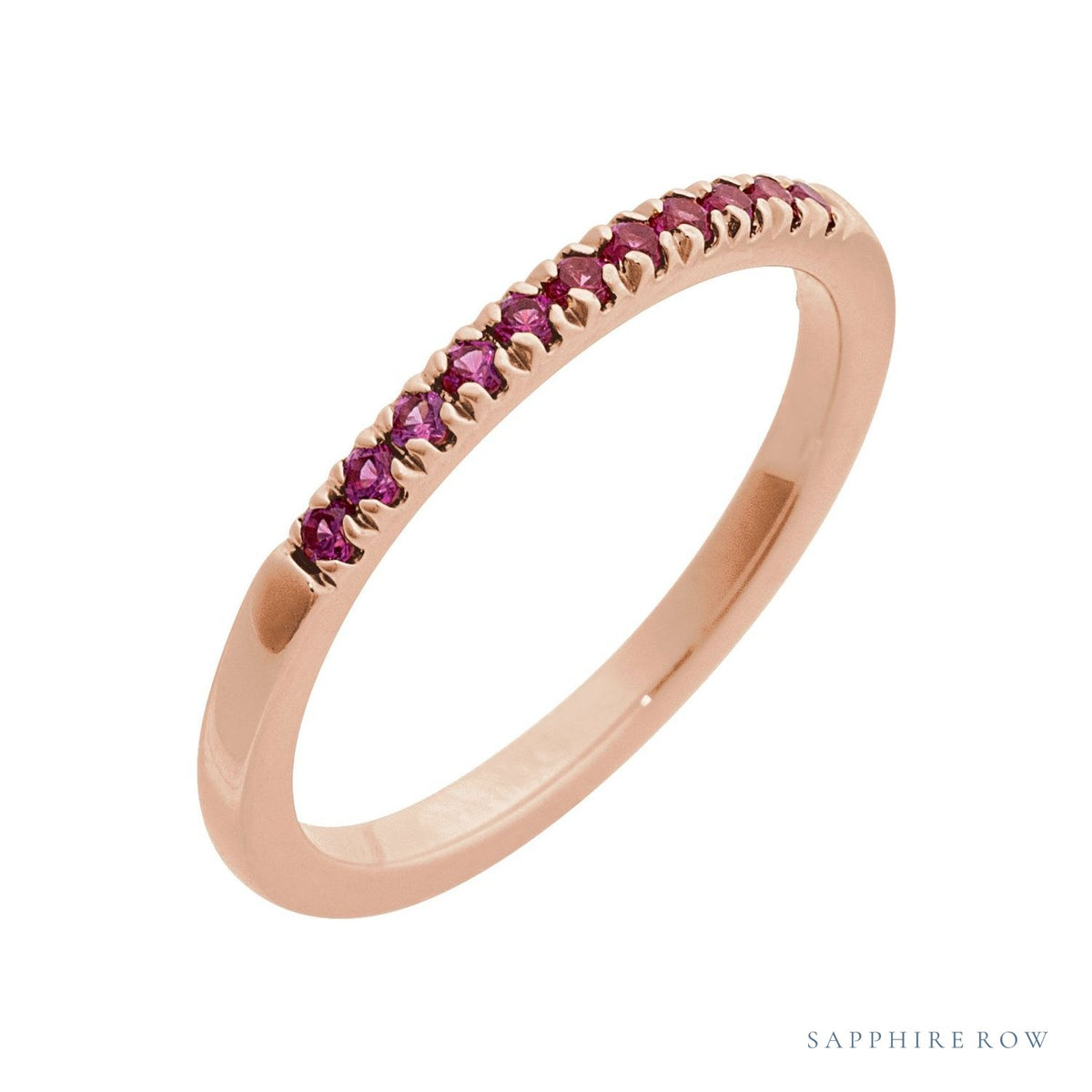 Sapphire Row Natural Birthstone Stacking Ring - Ruby, 10K Rose Gold