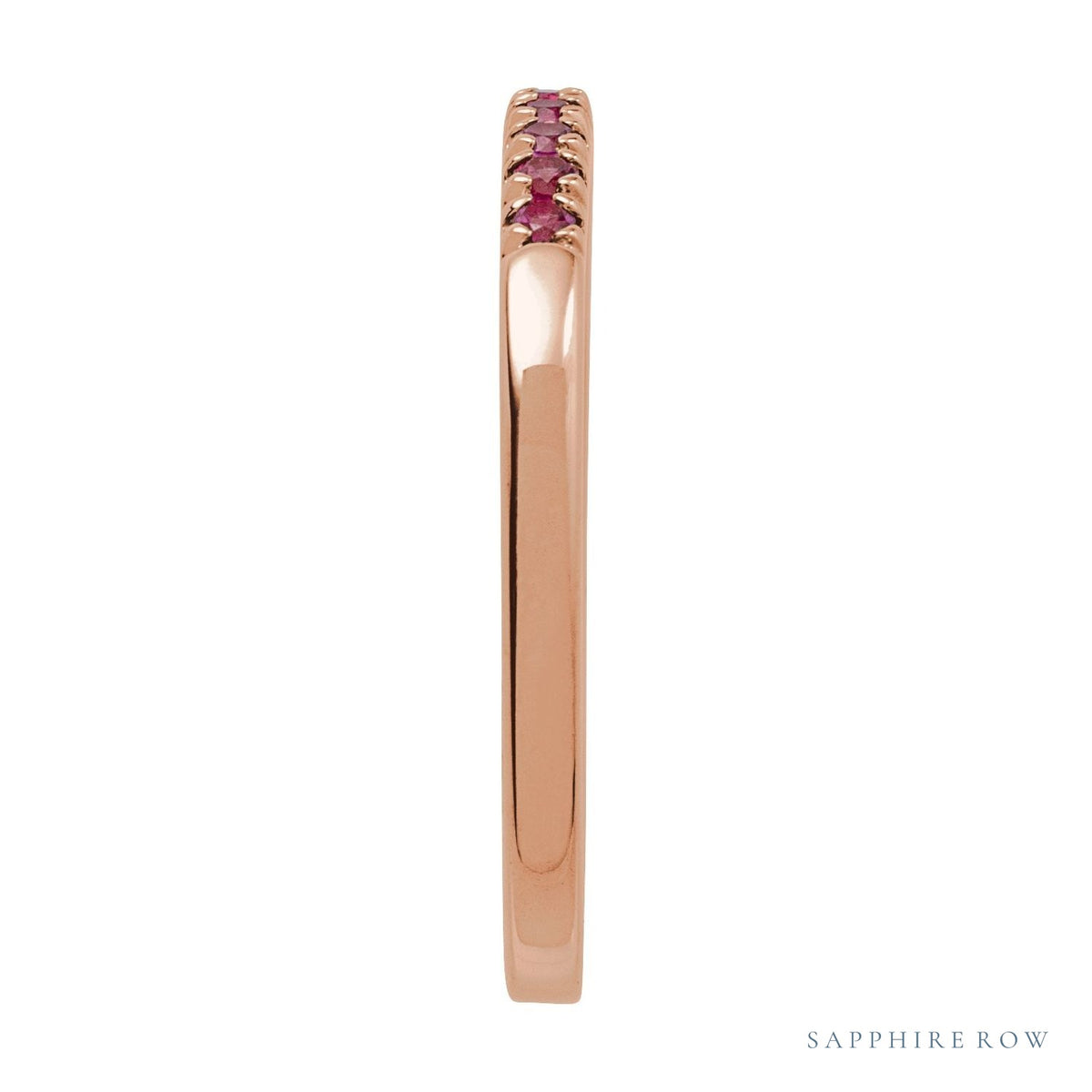 Sapphire Row Natural Birthstone Stacking Ring - Ruby, 14K Rose Gold (view 3)