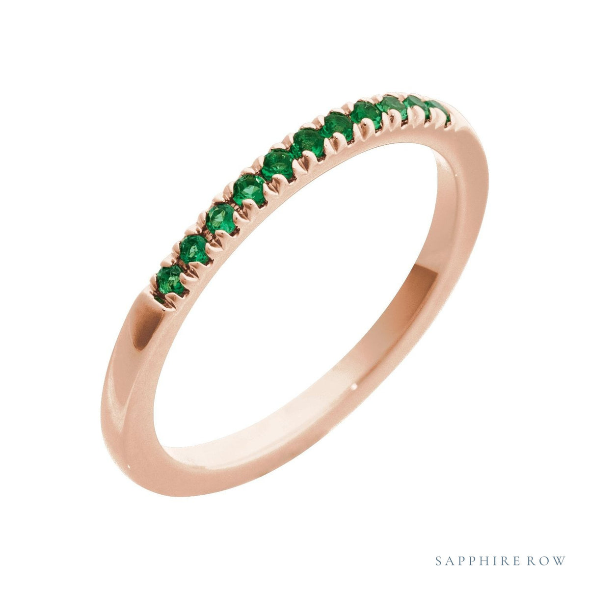 Sapphire Row Natural Birthstone Stacking Ring - Emerald, 10K Rose Gold