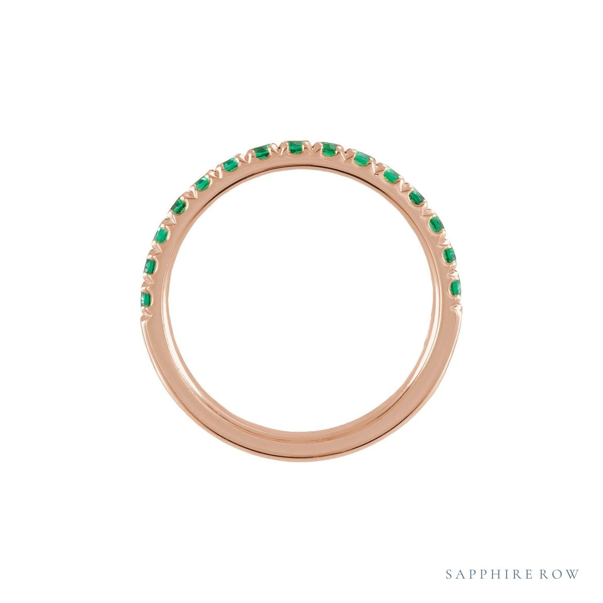 Sapphire Row Natural Birthstone Stacking Ring - Emerald, 10K Rose Gold (view 2)