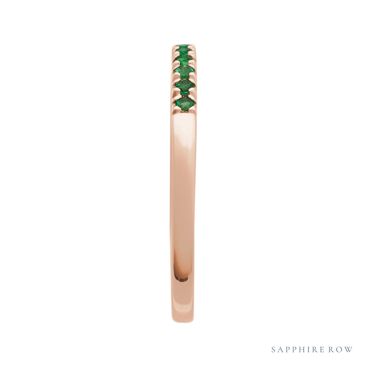 Sapphire Row Natural Birthstone Stacking Ring - Emerald, 10K Rose Gold (view 3)