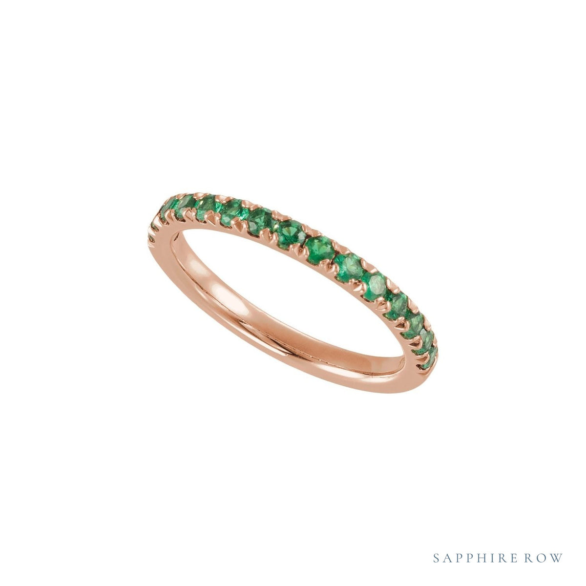 Sapphire Row Natural Birthstone Stacking Ring - Emerald, 14K Rose Gold (view 3)