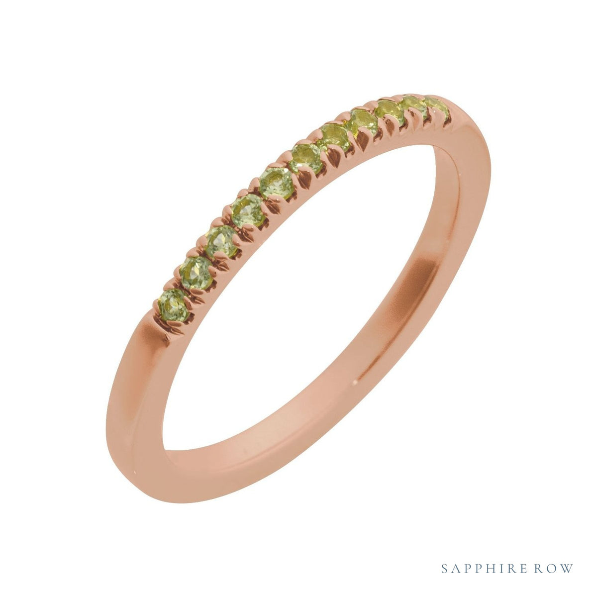 Sapphire Row Natural Birthstone Stacking Ring - Peridot, 10K Rose Gold
