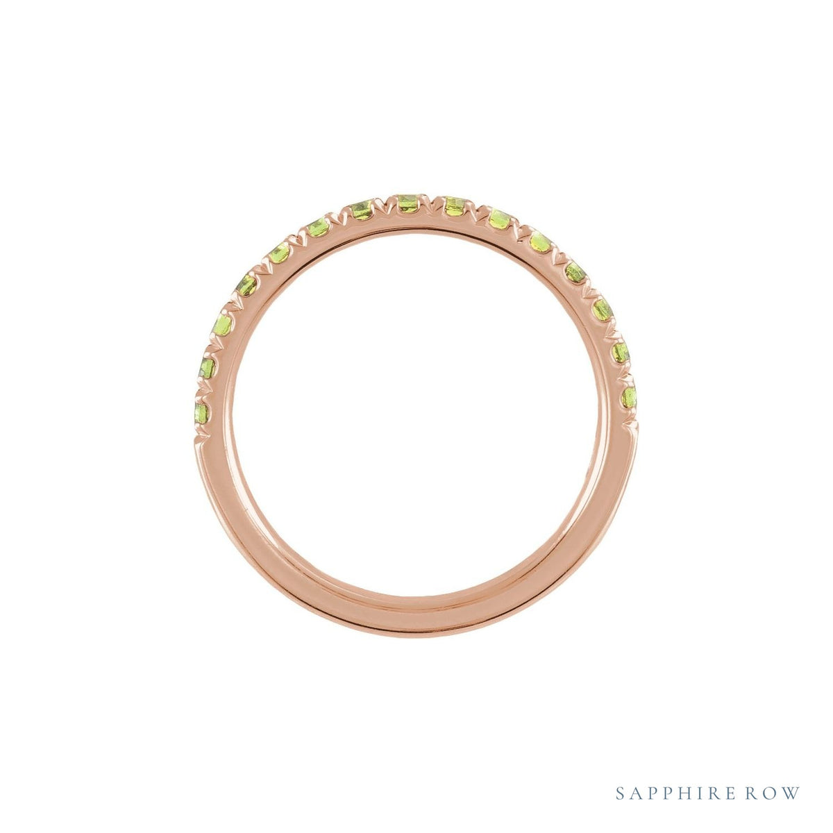 Sapphire Row Natural Birthstone Stacking Ring - Peridot, 10K Rose Gold (view 2)