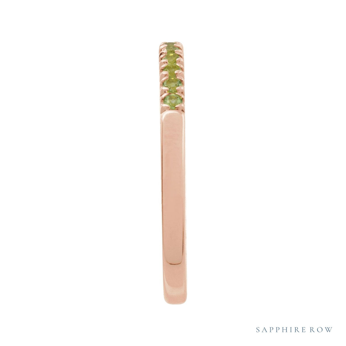 Sapphire Row Natural Birthstone Stacking Ring - Peridot, 14K Rose Gold (view 3)