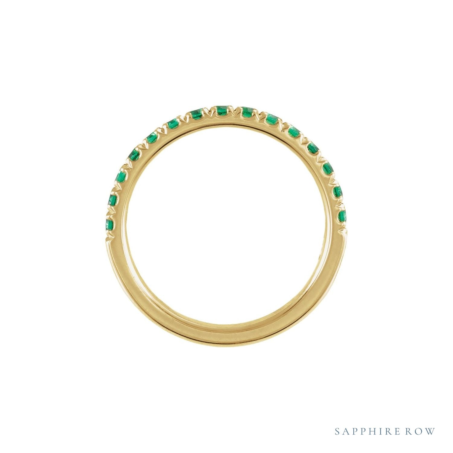 Sapphire Row Lab-Grown Birthstone Stacking Ring - Emerald, 14K Yellow Gold (view 2)