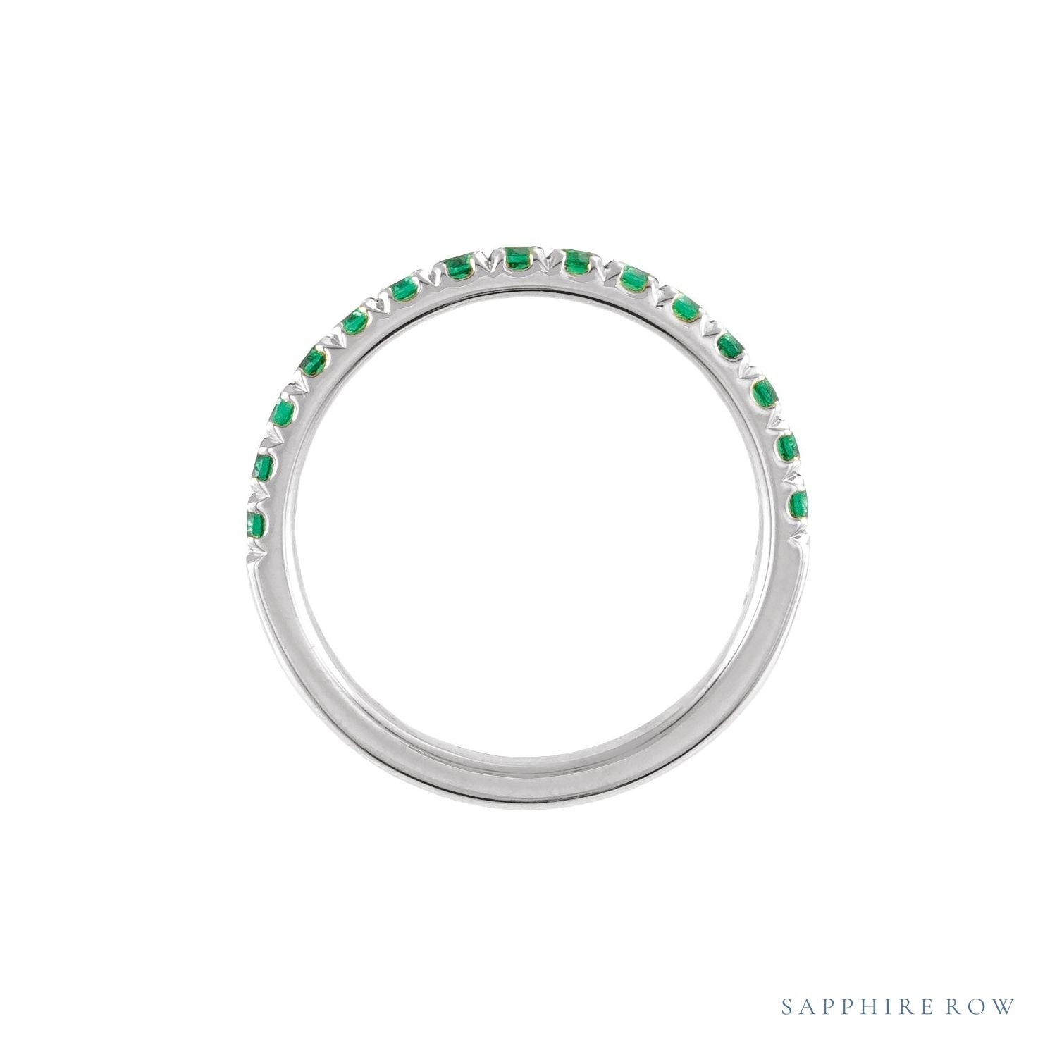 Sapphire Row Lab-Grown Birthstone Stacking Ring - Emerald, 14K White Gold (view 2)