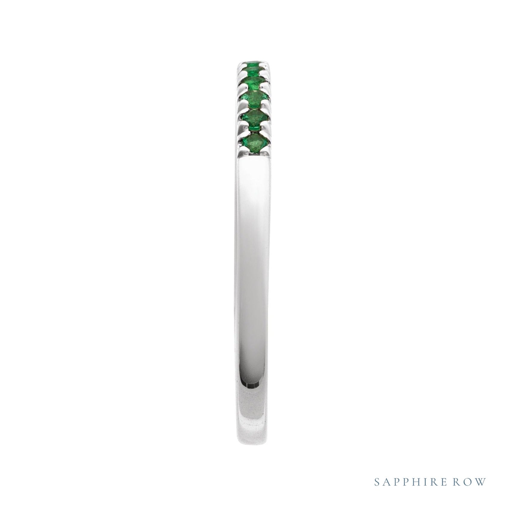 Sapphire Row Lab-Grown Birthstone Stacking Ring - Emerald, 14K White Gold (view 3)