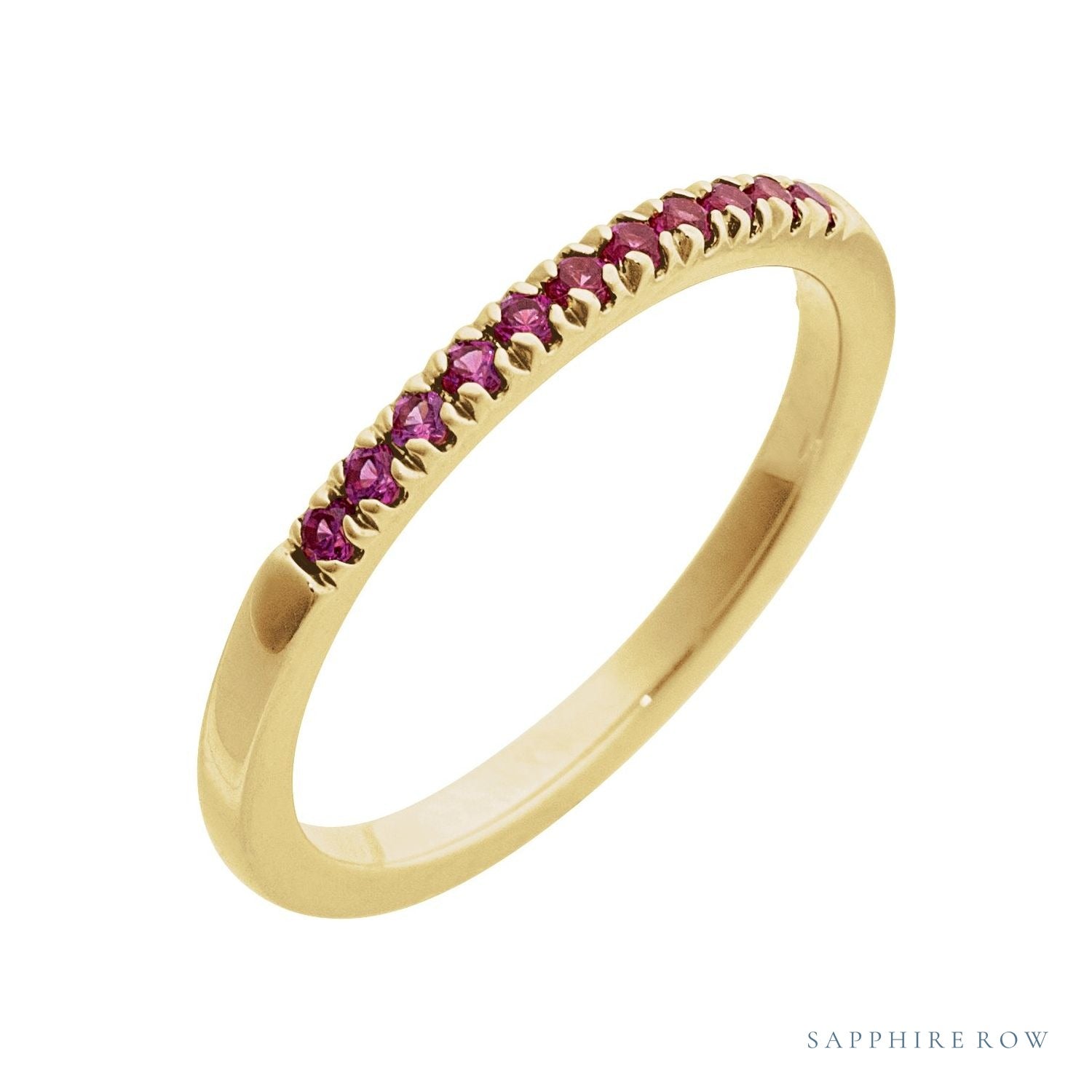 Sapphire Row Lab-Grown Birthstone Stacking Ring - Ruby, 10K Yellow Gold