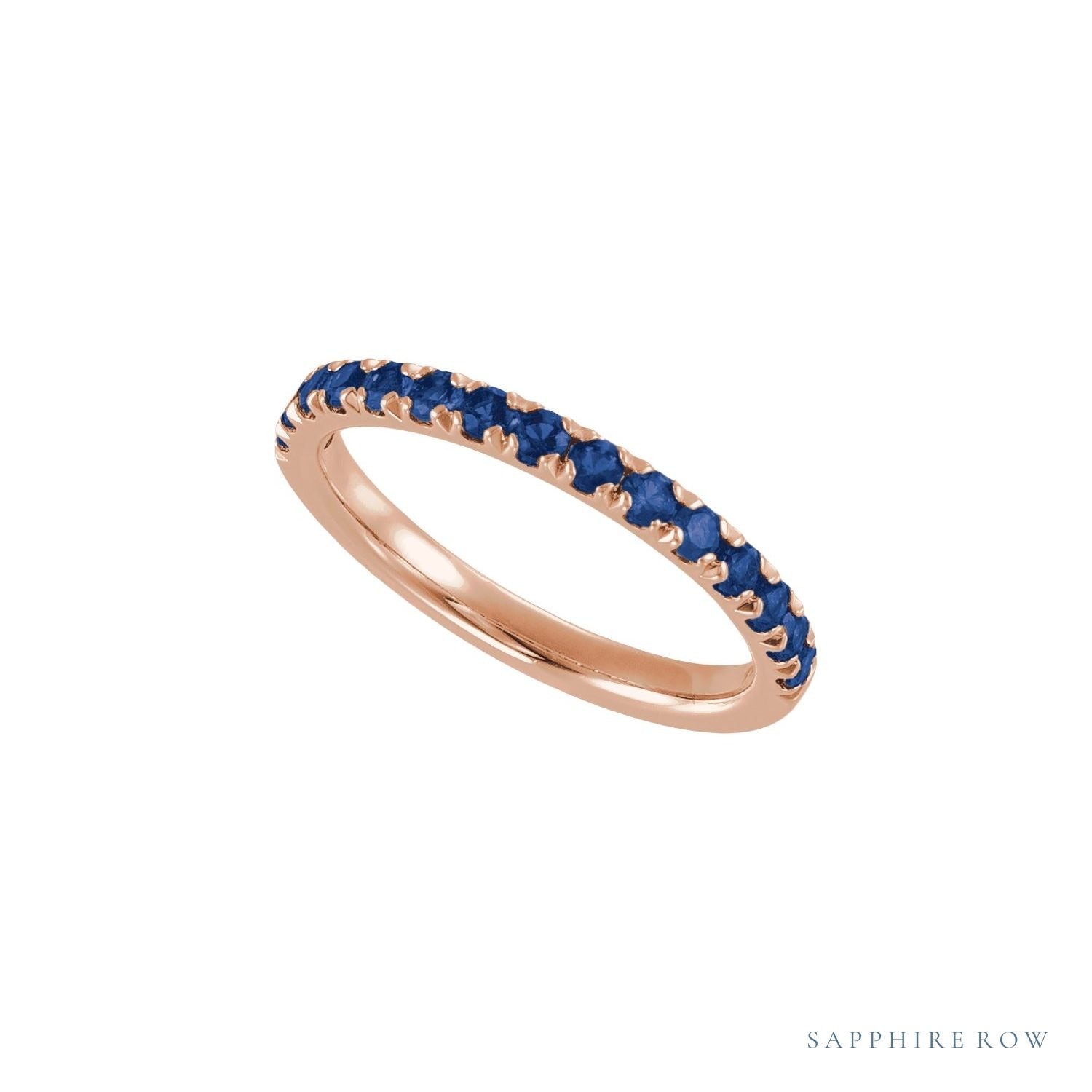 Sapphire Row Lab-Grown Birthstone Stacking Ring - Blue Sapphire, 10K Rose Gold (view 3)