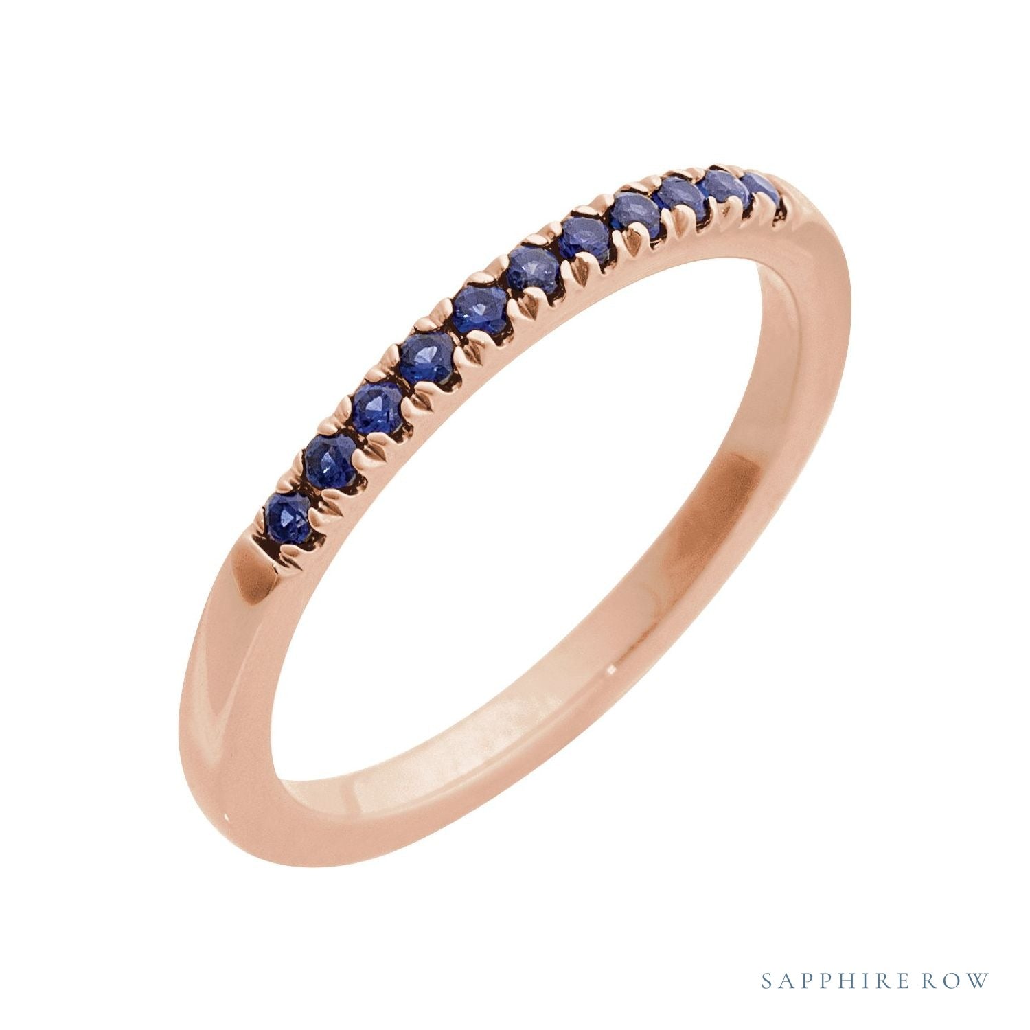 Sapphire Row Lab-Grown Birthstone Stacking Ring - Blue Sapphire, 14K Rose Gold