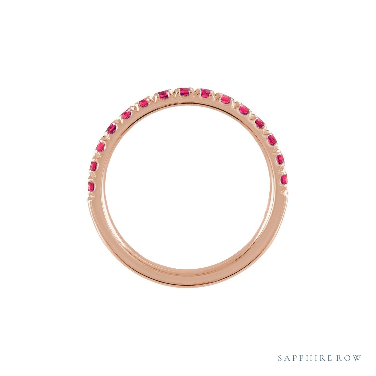 Sapphire Row Lab-Grown Birthstone Stacking Ring - Ruby, 14K Rose Gold (view 2)