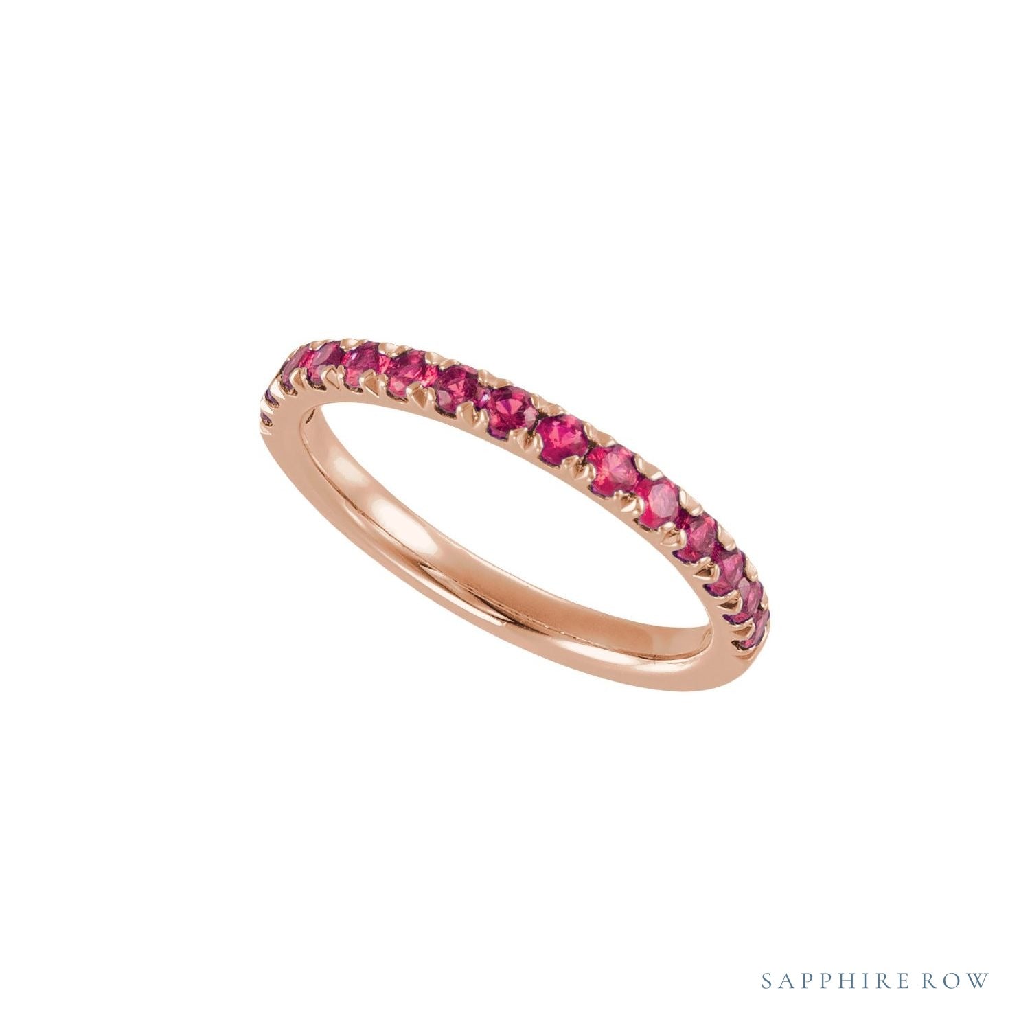 Sapphire Row Lab-Grown Birthstone Stacking Ring - Ruby, 14K Rose Gold (view 3)