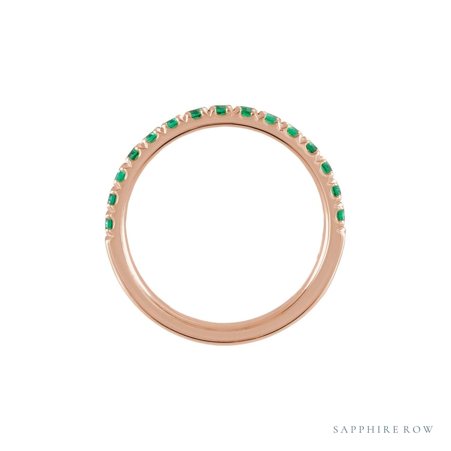 Sapphire Row Lab-Grown Birthstone Stacking Ring - Emerald, 14K Rose Gold (view 2)