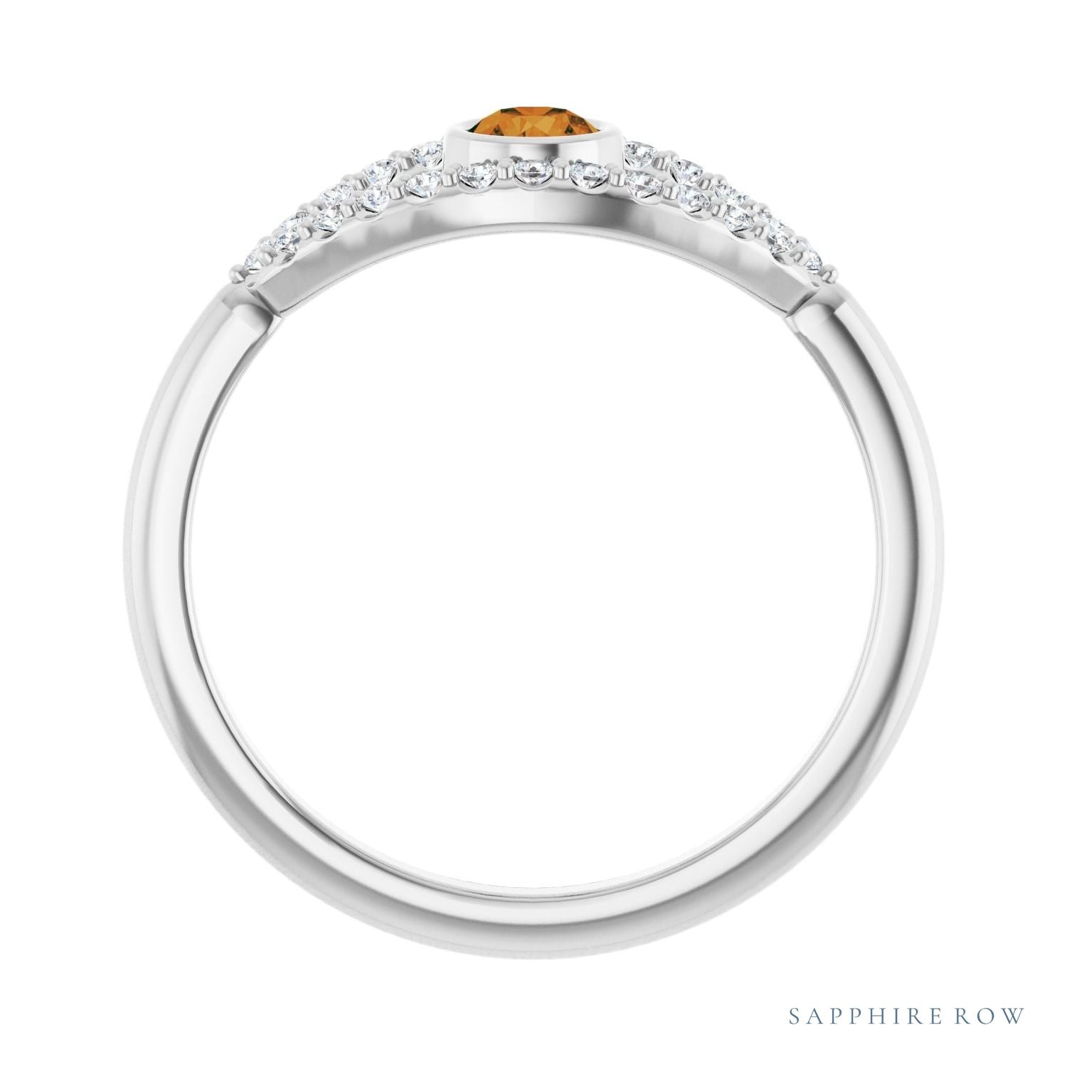 Sapphire Row Natural Pavé Evil Eye Gemstone Ring - Citrine, Platinum (view 2)