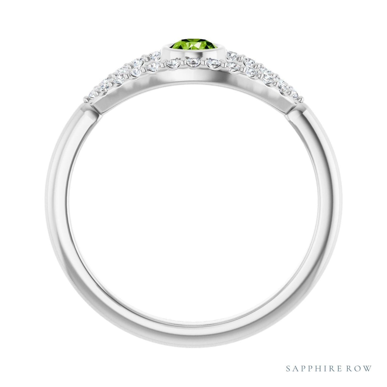 Sapphire Row Natural Pavé Evil Eye Gemstone Ring - Peridot, Platinum (view 2)