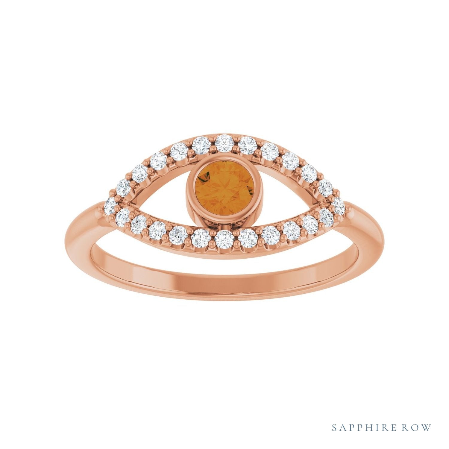 Sapphire Row Natural Pavé Evil Eye Gemstone Ring - Citrine, 14K Rose Gold (view 3)