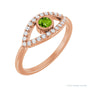 Sapphire Row Natural Pavé Evil Eye Gemstone Ring - Peridot, 14K Rose Gold