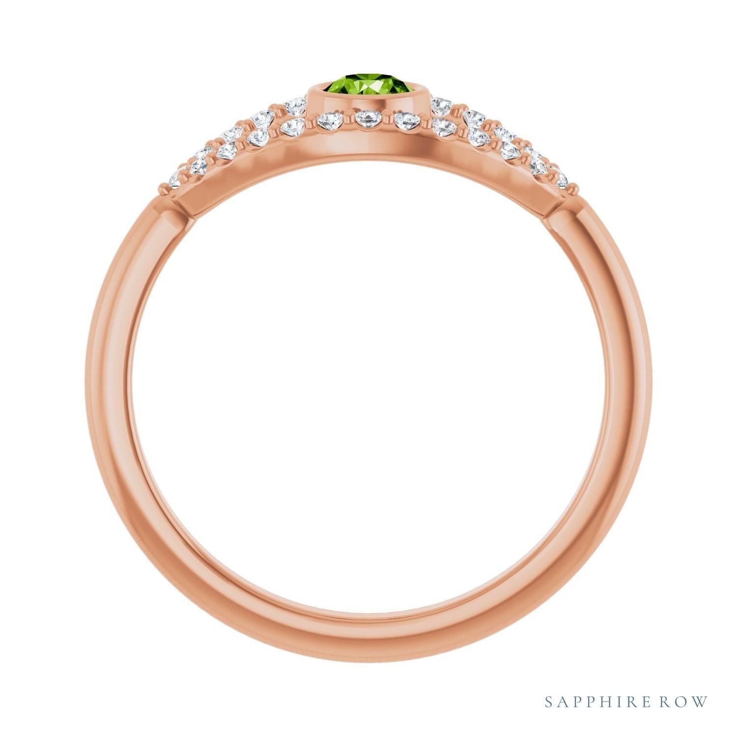 Sapphire Row Natural Pavé Evil Eye Gemstone Ring - Peridot, 14K Rose Gold (view 2)