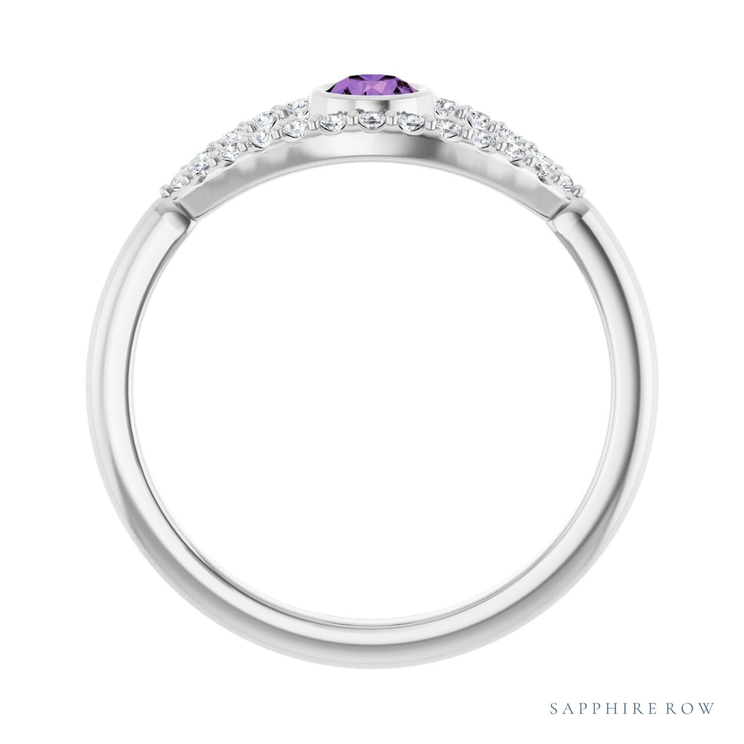 Sapphire Row Natural Pavé Evil Eye Gemstone Ring - Amethyst, Platinum (view 2)