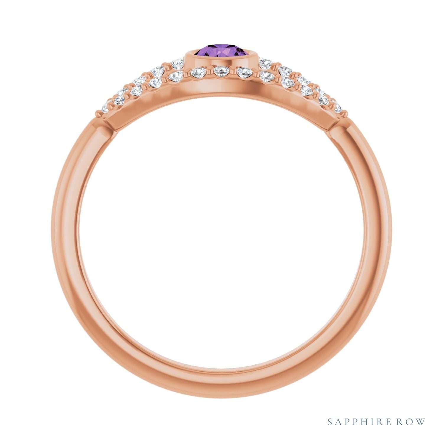 Sapphire Row Natural Pavé Evil Eye Gemstone Ring - Amethyst, 14K Rose Gold (view 2)