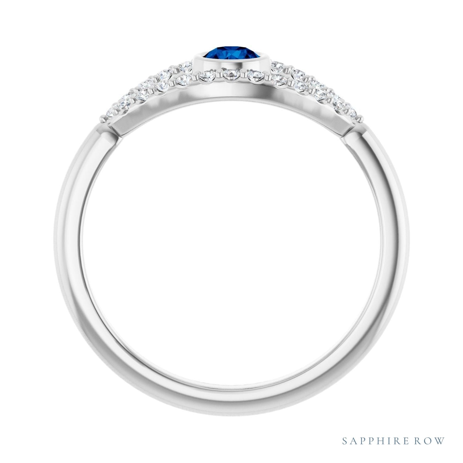 Sapphire Row Natural Pavé Evil Eye Gemstone Ring - Blue Sapphire, Platinum (view 2)
