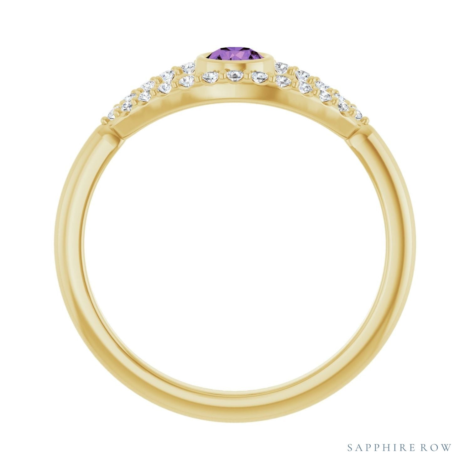 Sapphire Row Natural Pavé Evil Eye Gemstone Ring - Amethyst, 14K Yellow Gold (view 2)