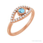 Sapphire Row Natural Pavé Evil Eye Gemstone Ring - Aquamarine, 14K Rose Gold