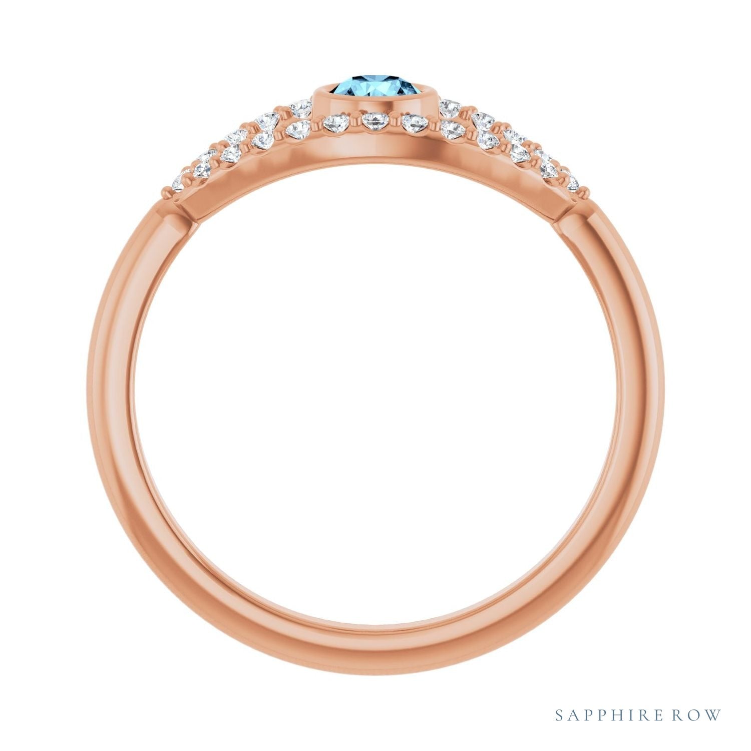 Sapphire Row Natural Pavé Evil Eye Gemstone Ring - Aquamarine, 14K Rose Gold (view 2)