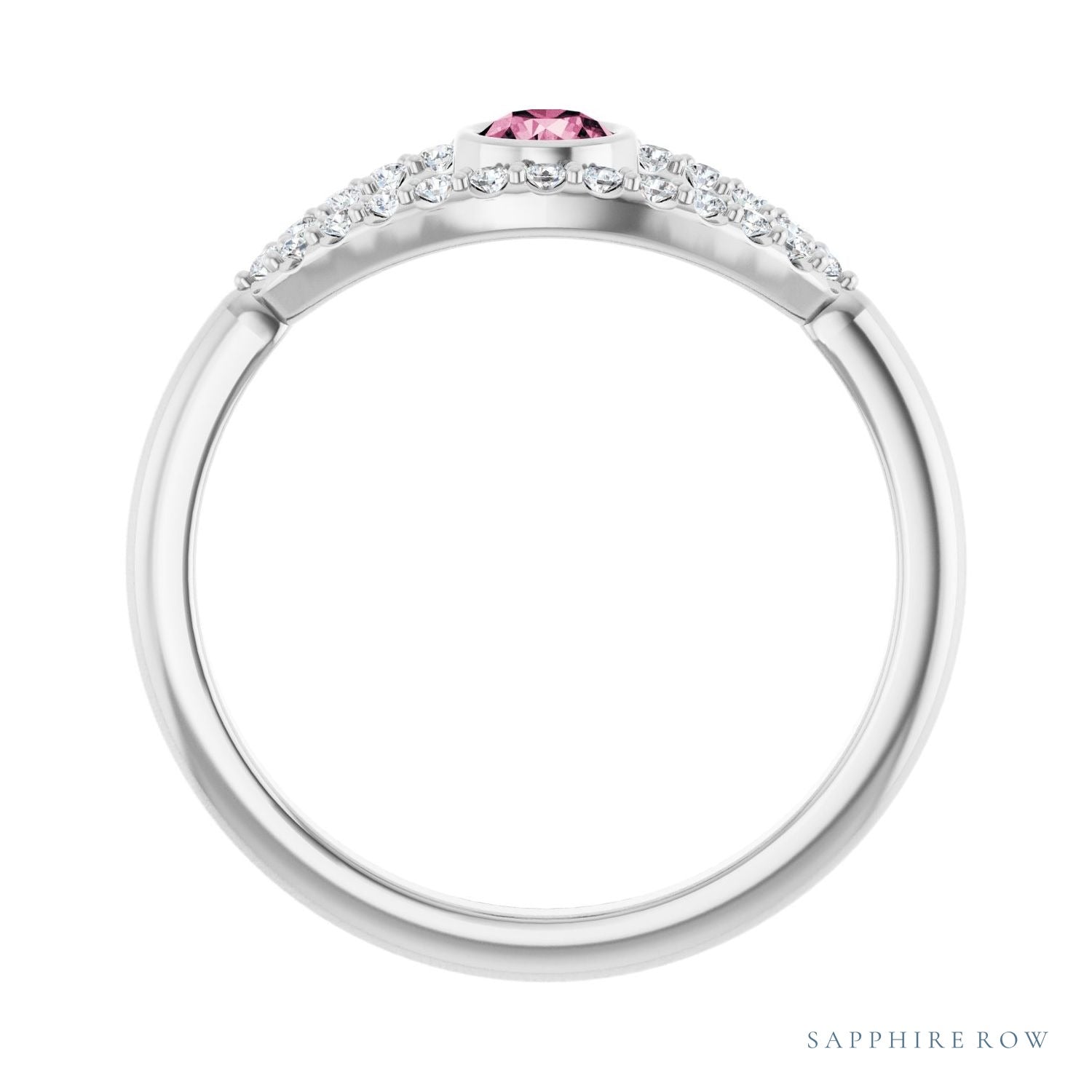 Sapphire Row Natural Pavé Evil Eye Gemstone Ring - Pink Tourmaline, Platinum (view 2)