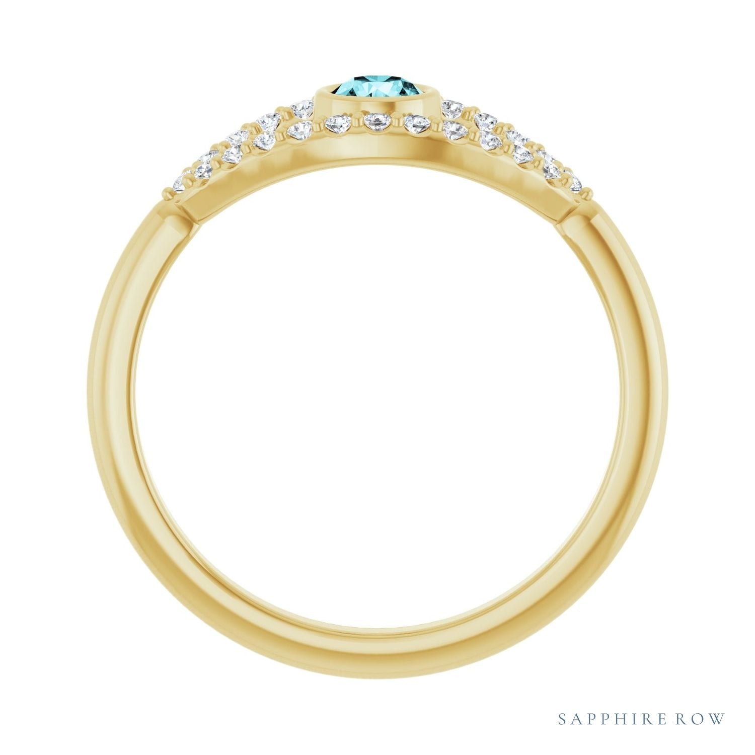 Sapphire Row Natural Pavé Evil Eye Gemstone Ring - Blue Zircon, 14K Yellow Gold (view 2)
