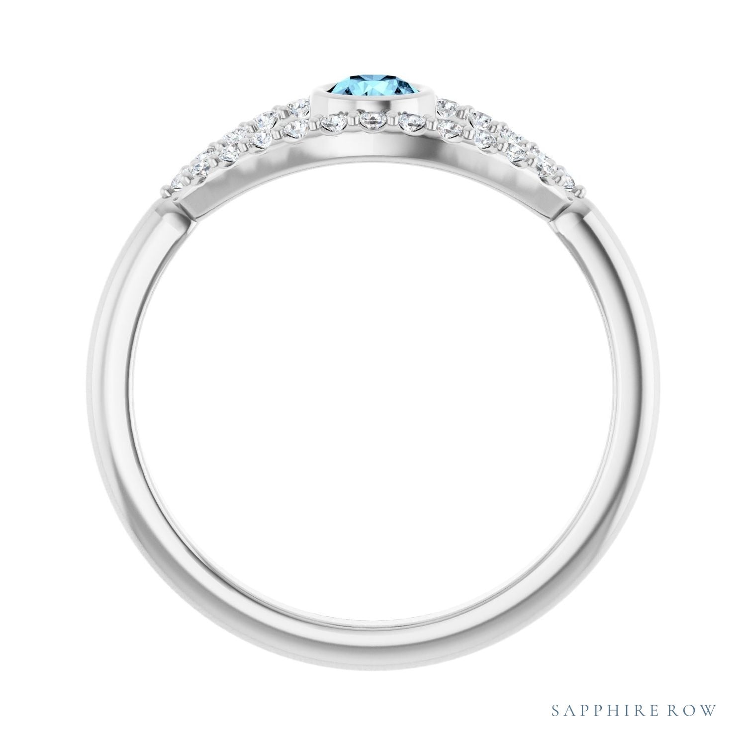 Sapphire Row Natural Pavé Evil Eye Gemstone Ring - Aquamarine, Platinum (view 2)