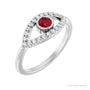 Sapphire Row Natural Pavé Evil Eye Gemstone Ring - Ruby, 14K White Gold