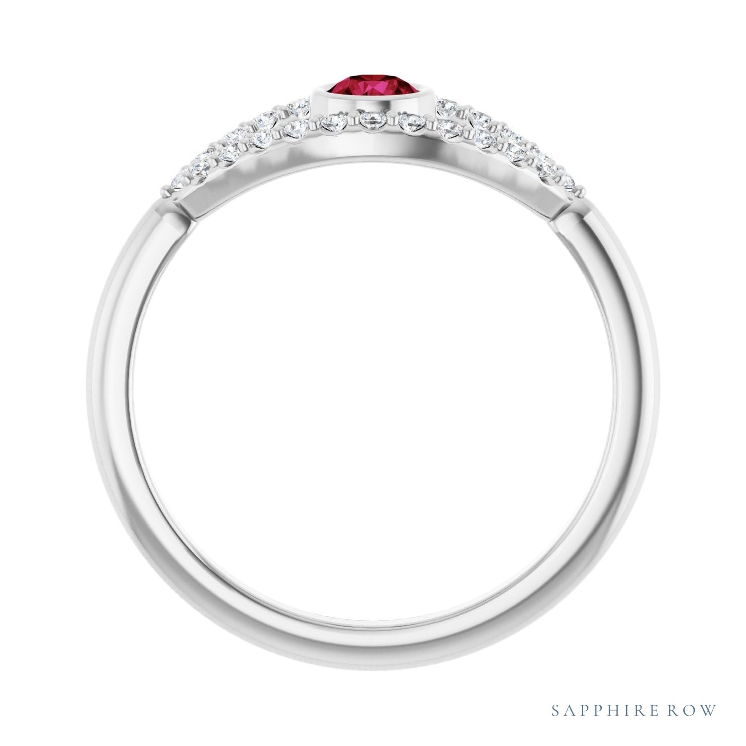 Sapphire Row Natural Pavé Evil Eye Gemstone Ring - Ruby, 14K White Gold (view 2)