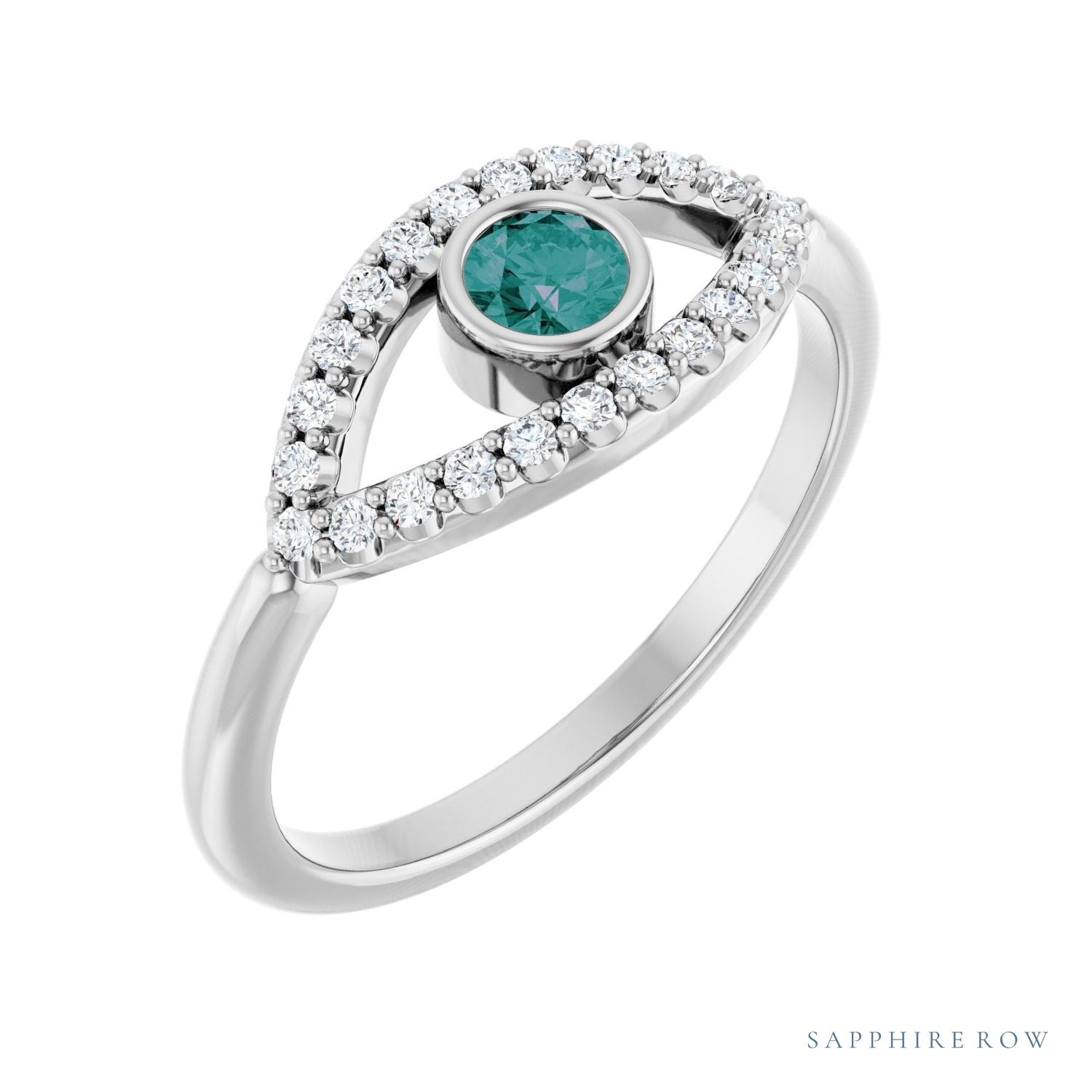 Sapphire Row Natural Pavé Evil Eye Gemstone Ring - Alexandrite, Platinum
