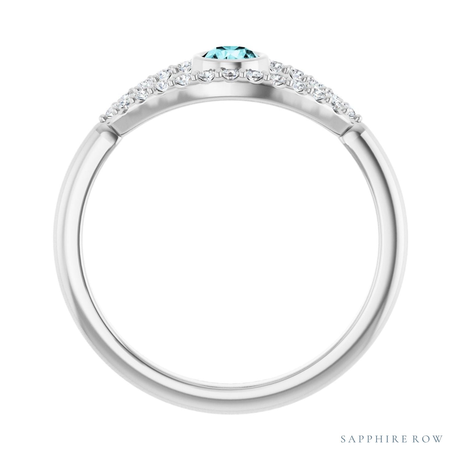 Sapphire Row Natural Pavé Evil Eye Gemstone Ring - Blue Zircon, Platinum (view 2)