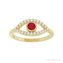Sapphire Row Natural Pavé Evil Eye Gemstone Ring - Ruby, 14K Yellow Gold (view 3)
