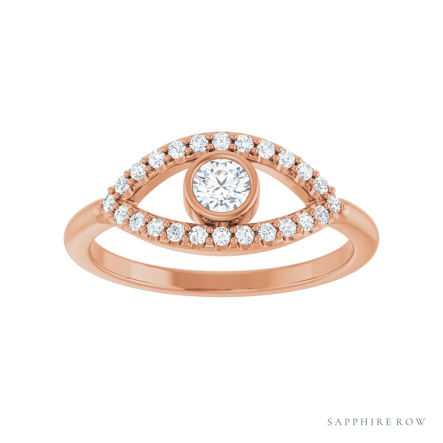 Sapphire Row Natural Pavé Evil Eye Gemstone Ring - White Sapphire, 14K Rose Gold (view 3)